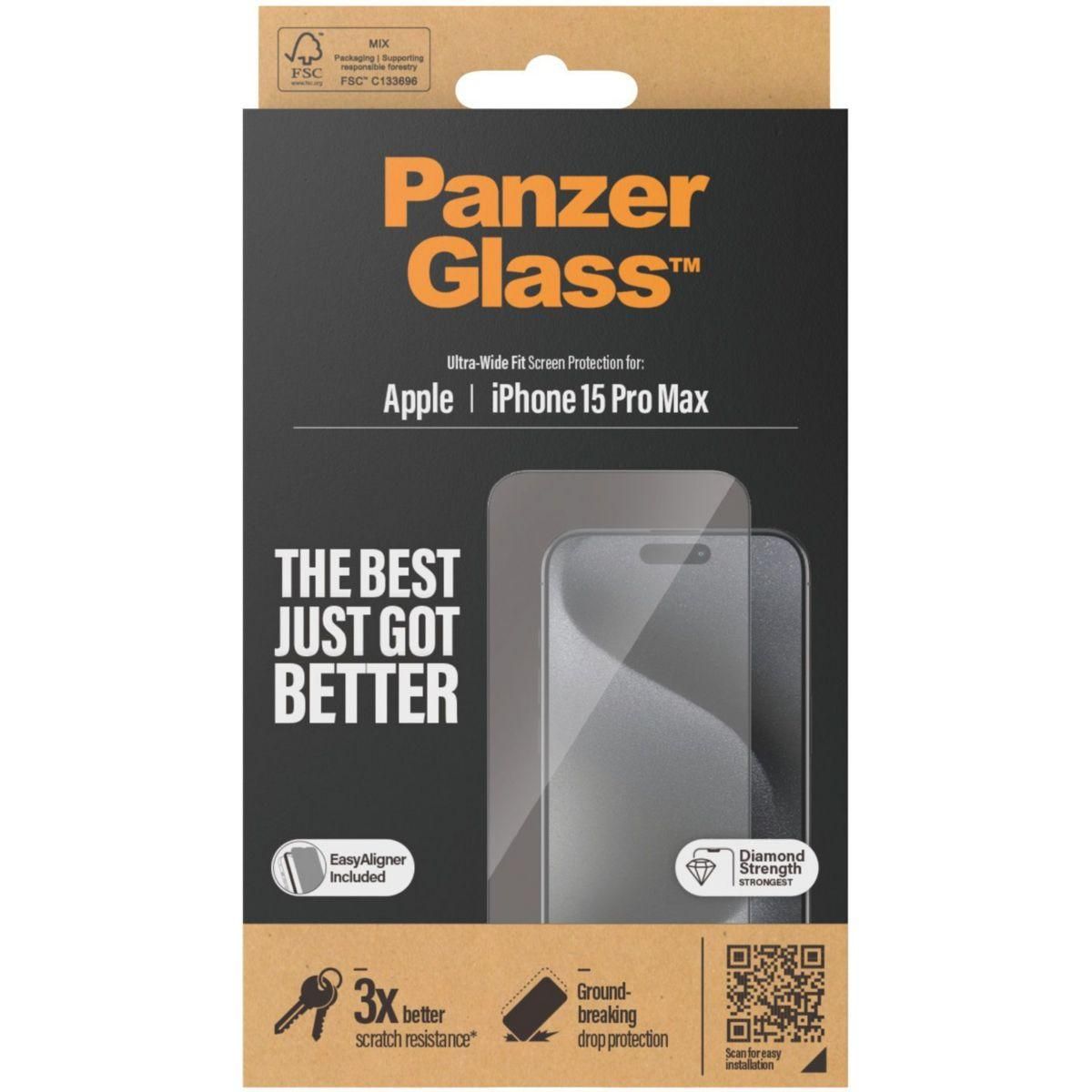 PANZERGLASS Protège écran iPhone 15 Pro Max Ultra-Wide-Fit