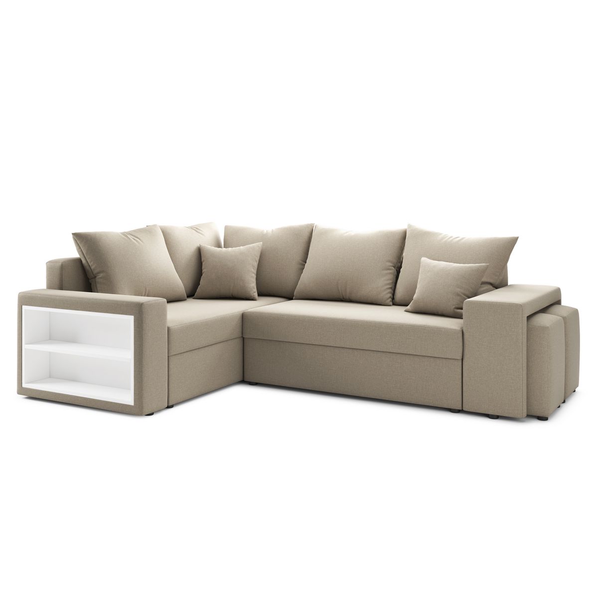 Canapé d'angle convertible réversible 5 places avec étagères et poufs intégrés AUSTIN XL