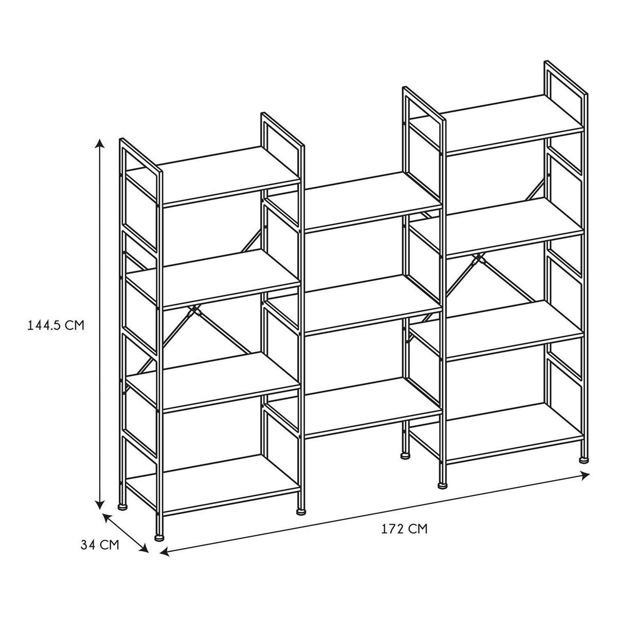The Home Deco Factory Etagère industrielle en bois et métal - H. 144 cm - Marron et noir