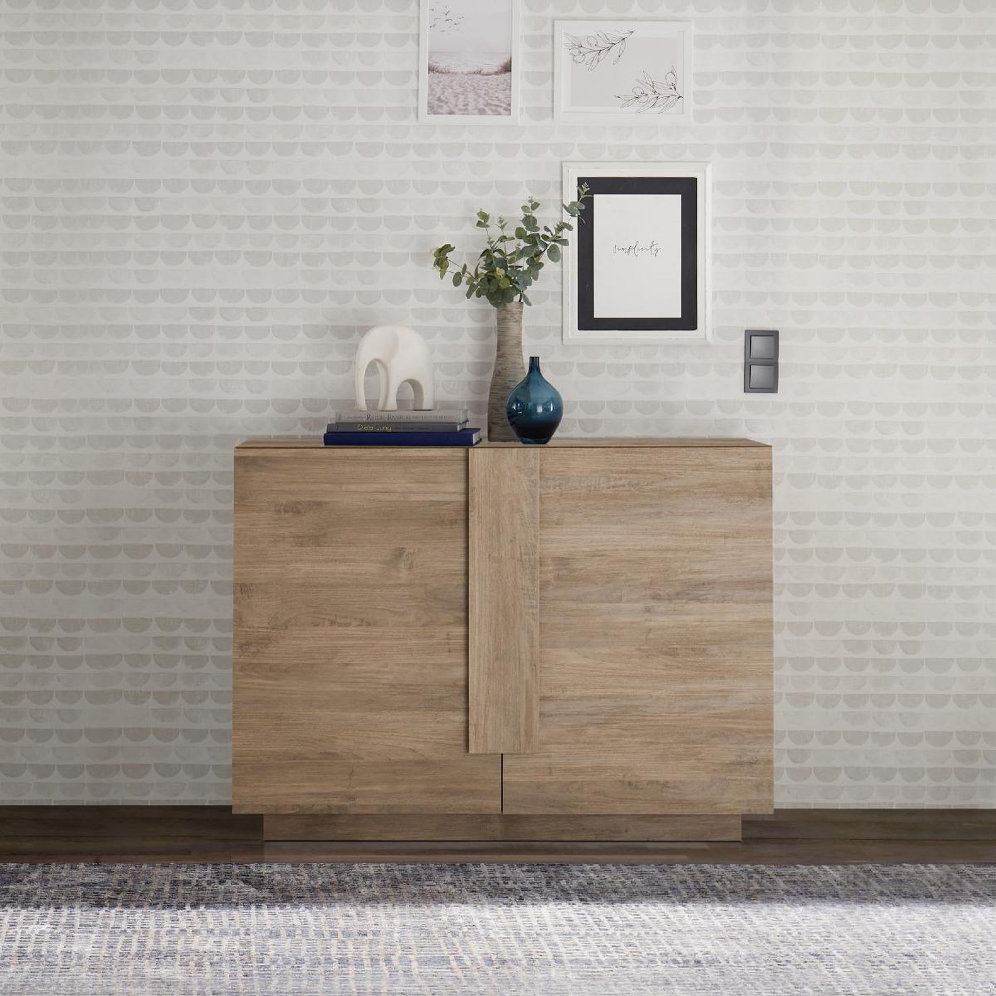 Voir la diapositive 2 : JLC KREATION Buffet de rangement 2 portes décor bois 120cm terra