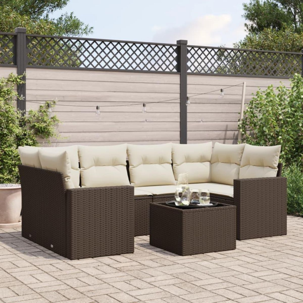 VIDAXL Salon de jardin avec coussins 7 pcs marron resine tressee