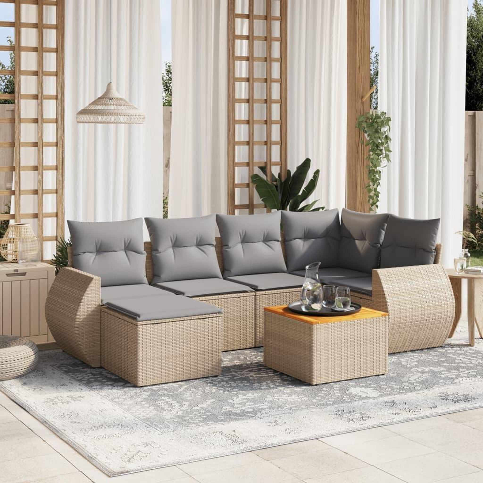 VIDAXL Salon de jardin avec coussins 7 pcs beige resine tressee
