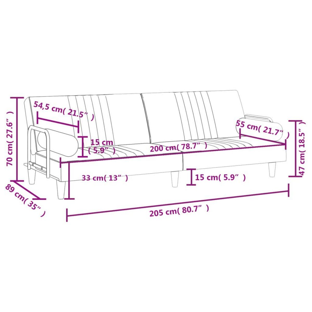 VIDAXL Canape-lit avec accoudoirs noir velours