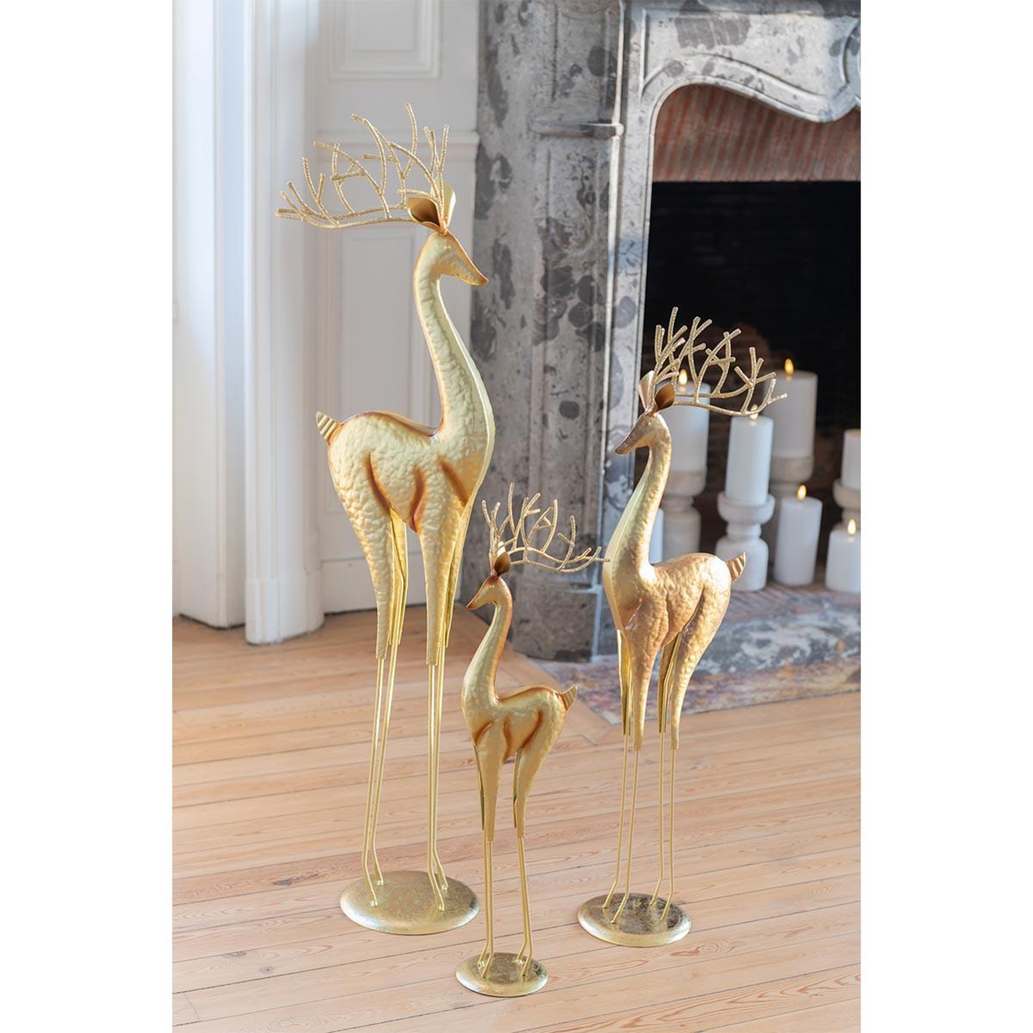 Voir la diapositive 3 : J-LINE Statue renne en métal  valentin  71cm or