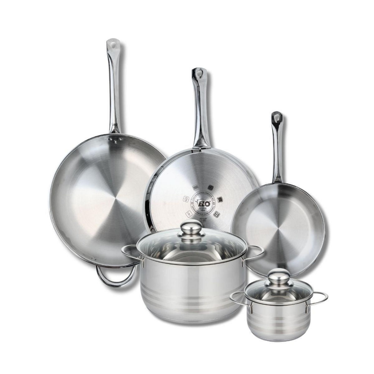 ELO Ensemble de 3 Poêles de cuisson 24, 28 et 32 cm et 2 faitouts 14 et 24 cm Elo Profi Brillant