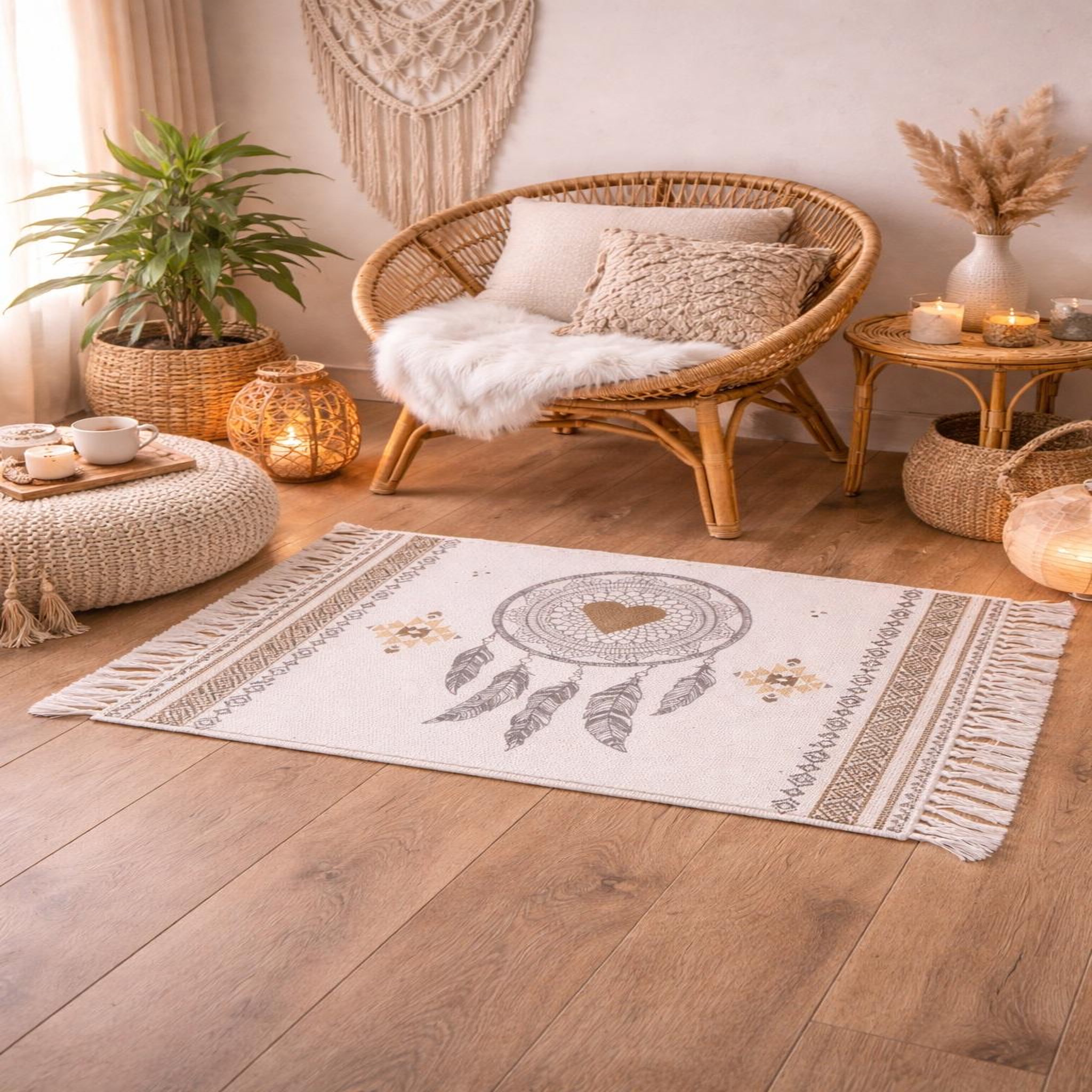 Voir la diapositive 2 : Eden Tapis coton tissé motif attrape-rêves