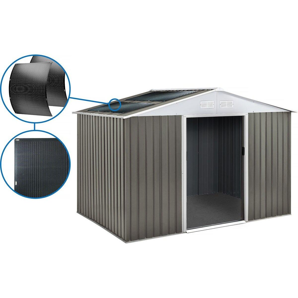 Habitat et Jardin Abri jardin métal  Dallas  -8.84m² avec panneaux solaires - Taupe