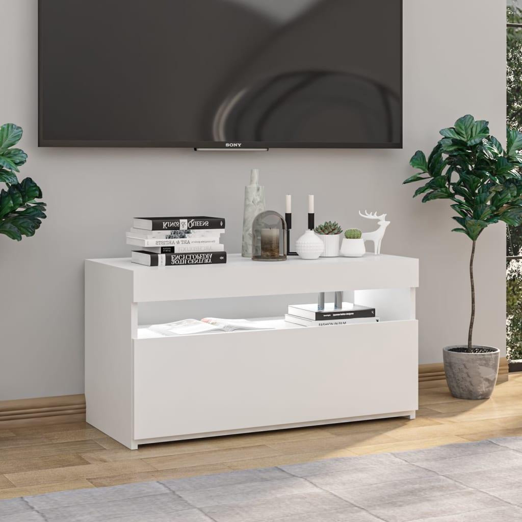 Voir la diapositive 4 : VIDAXL Meuble TV avec lumieres LED Blanc brillant 75x35x40 cm