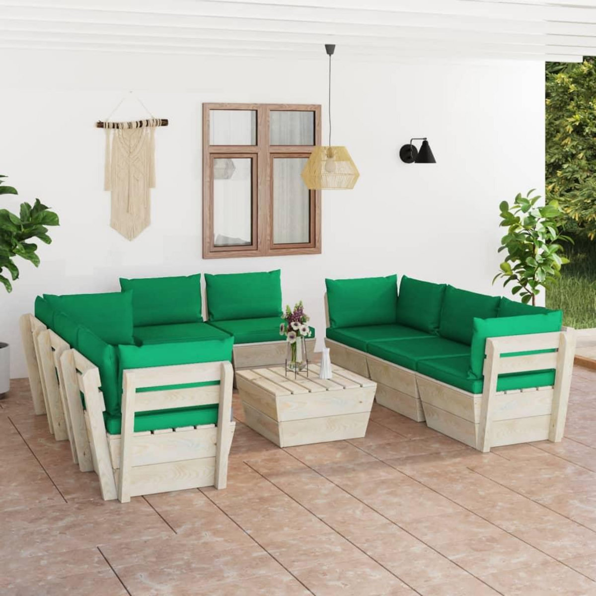 VIDAXL Salon de jardin palette 9 pcs avec coussins bois d'epicea