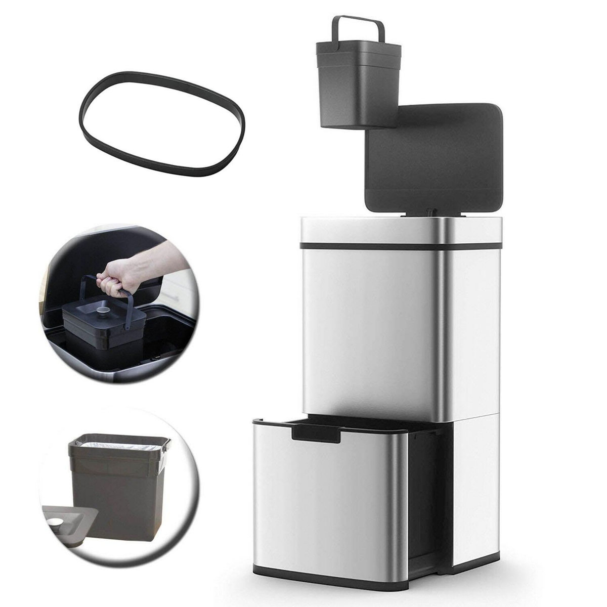 Kitchen move Poubelle automatique tri sélectif 75l - bat-sd802