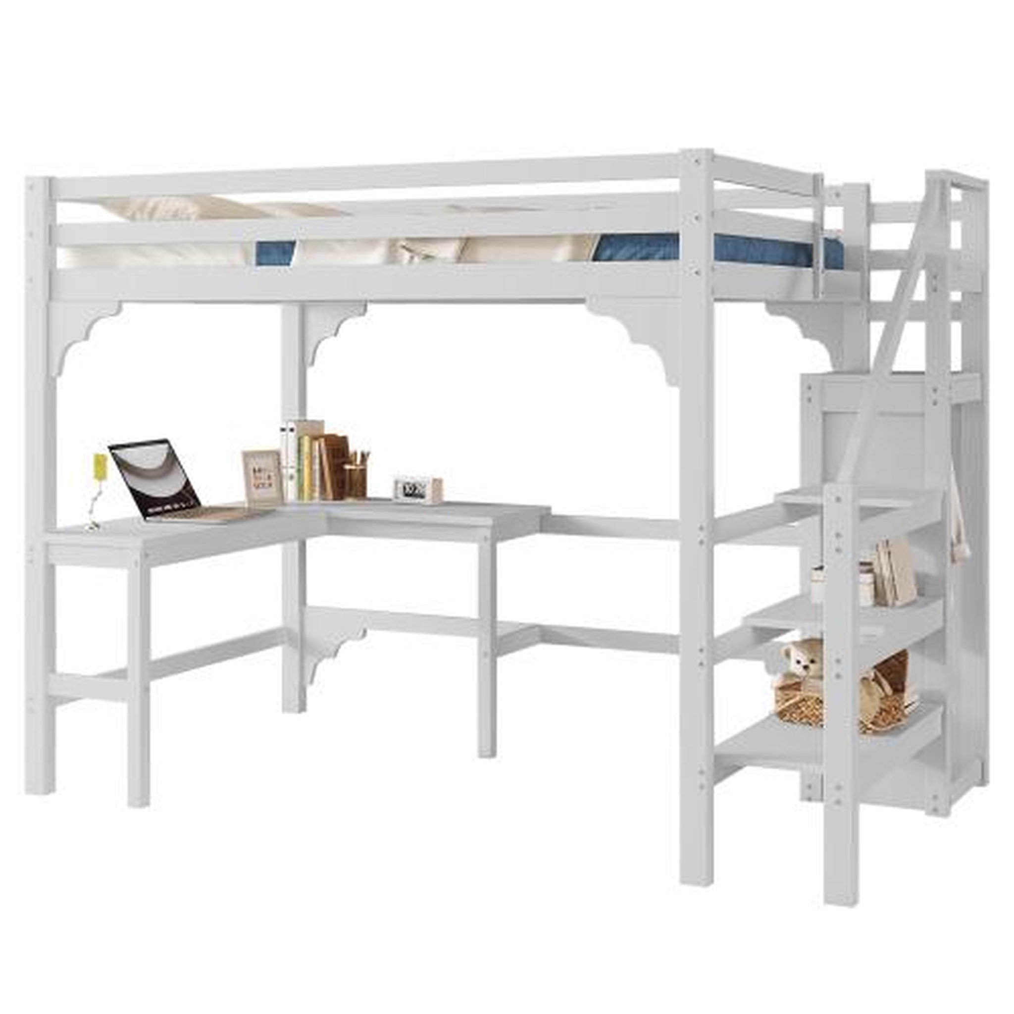 MERAX Lit mezzanine 140x200 cm coloris blanc pin