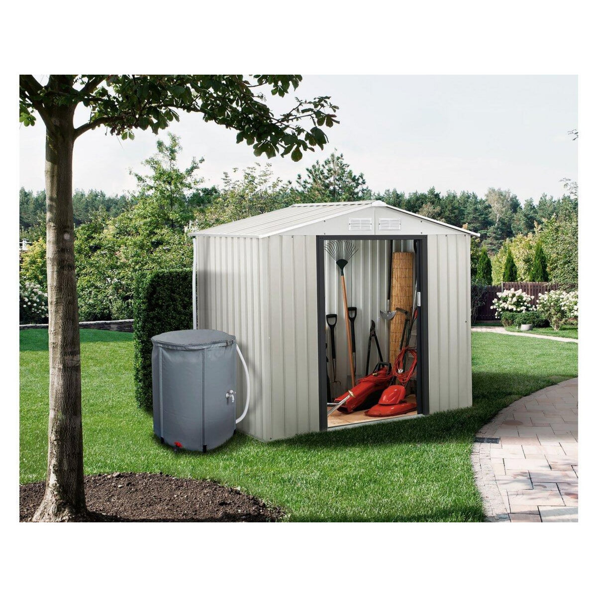 Habitat et Jardin Abri de jardin métal  Nebraska  - 4,07m² avec gouttière et récupérateur d'eau