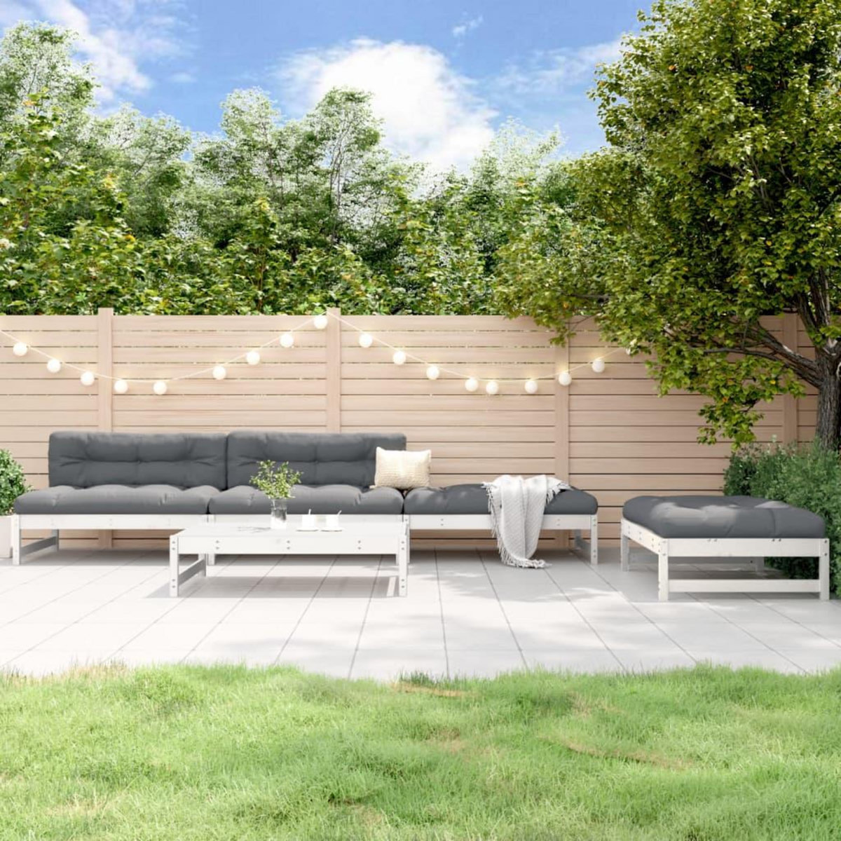 VIDAXL Salon de jardin 5 pcs blanc bois massif de pin