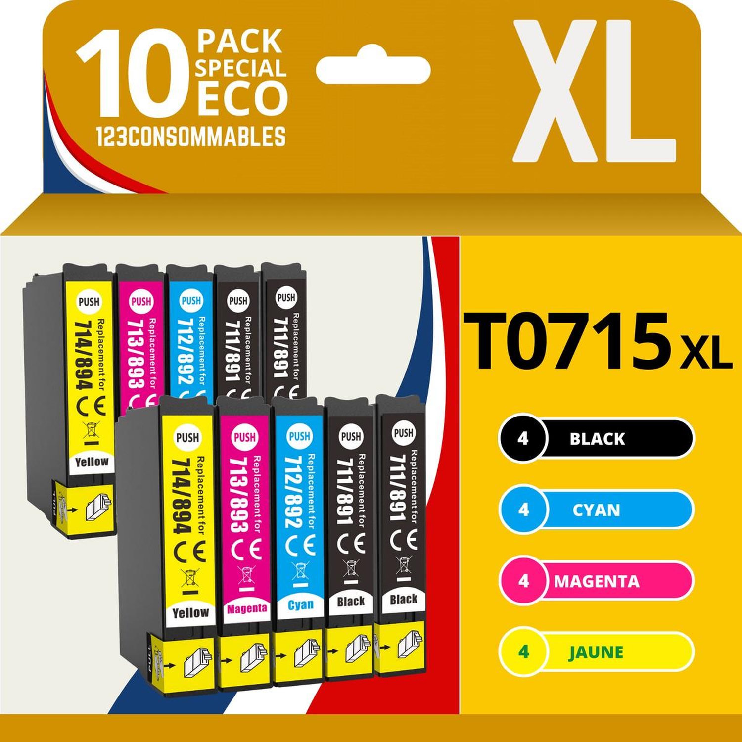 Pack 10 cartouches compatibles EPSON T0715XL Neuf - vue 2