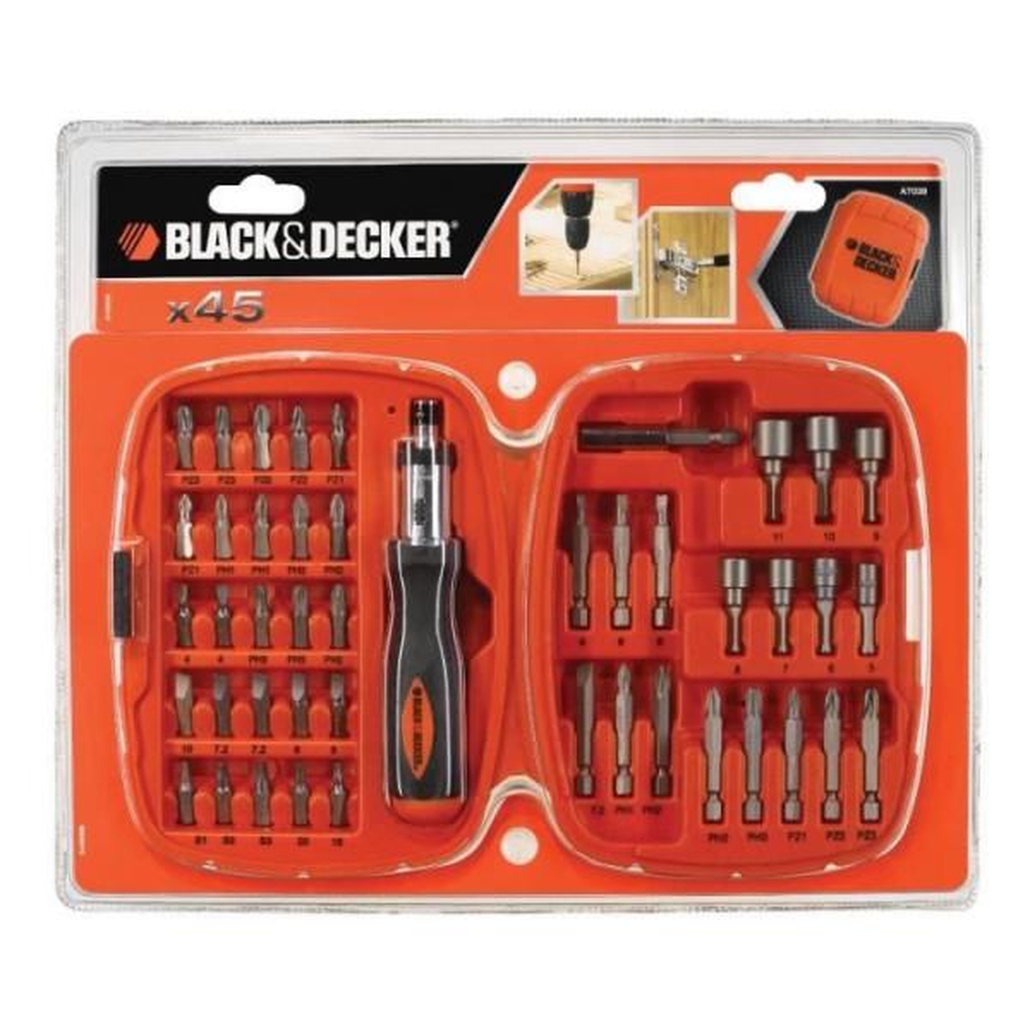 Voir la diapositive 2 : Black et Decker Kit Tournevis et Embouts a Cliquet (45 pieces) BLACK+DECKER - A7039-XJ