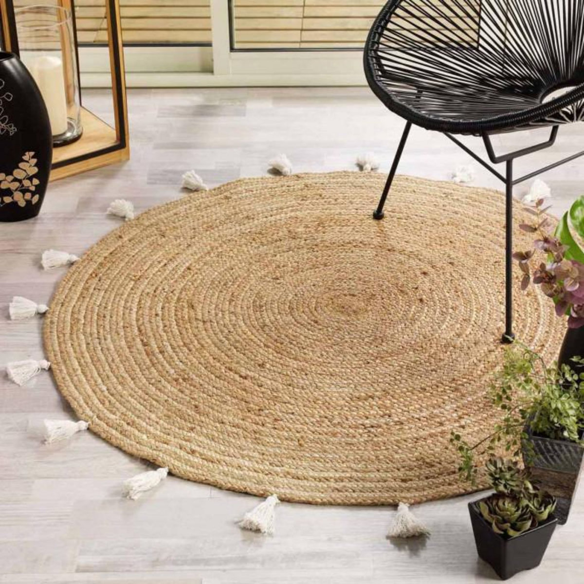 Paris Prix Tapis Rond Déco en Jute  Shira  120cm Blanc