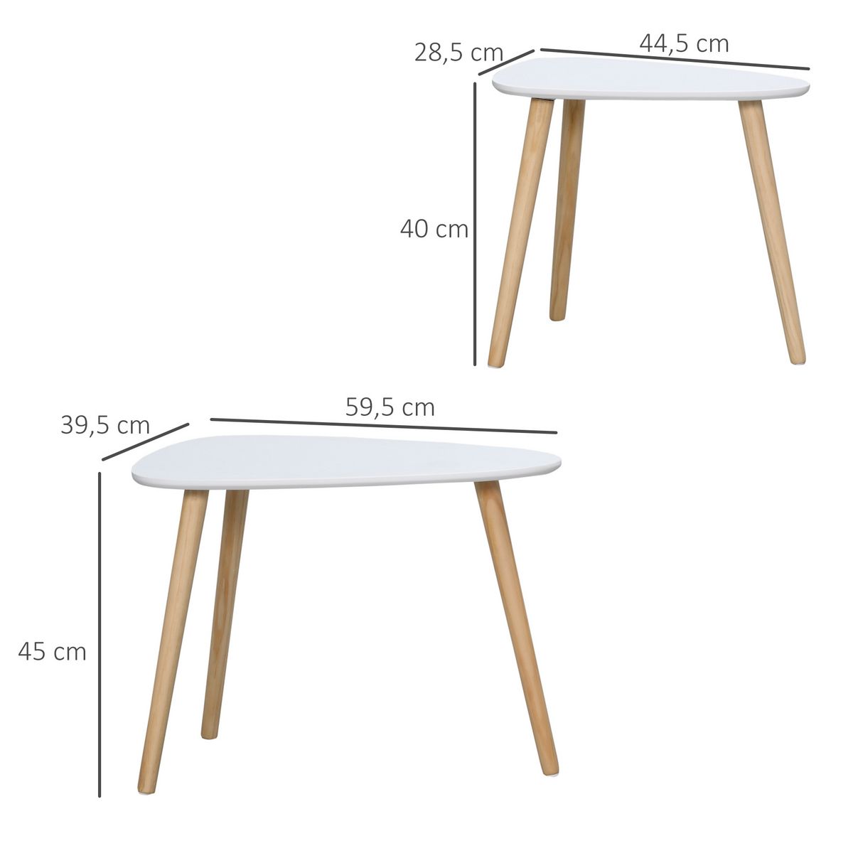 HOMCOM Lot de 2 tables basses gigognes design scandinave bicolore bois clair blanc pieds effilés bois de pin