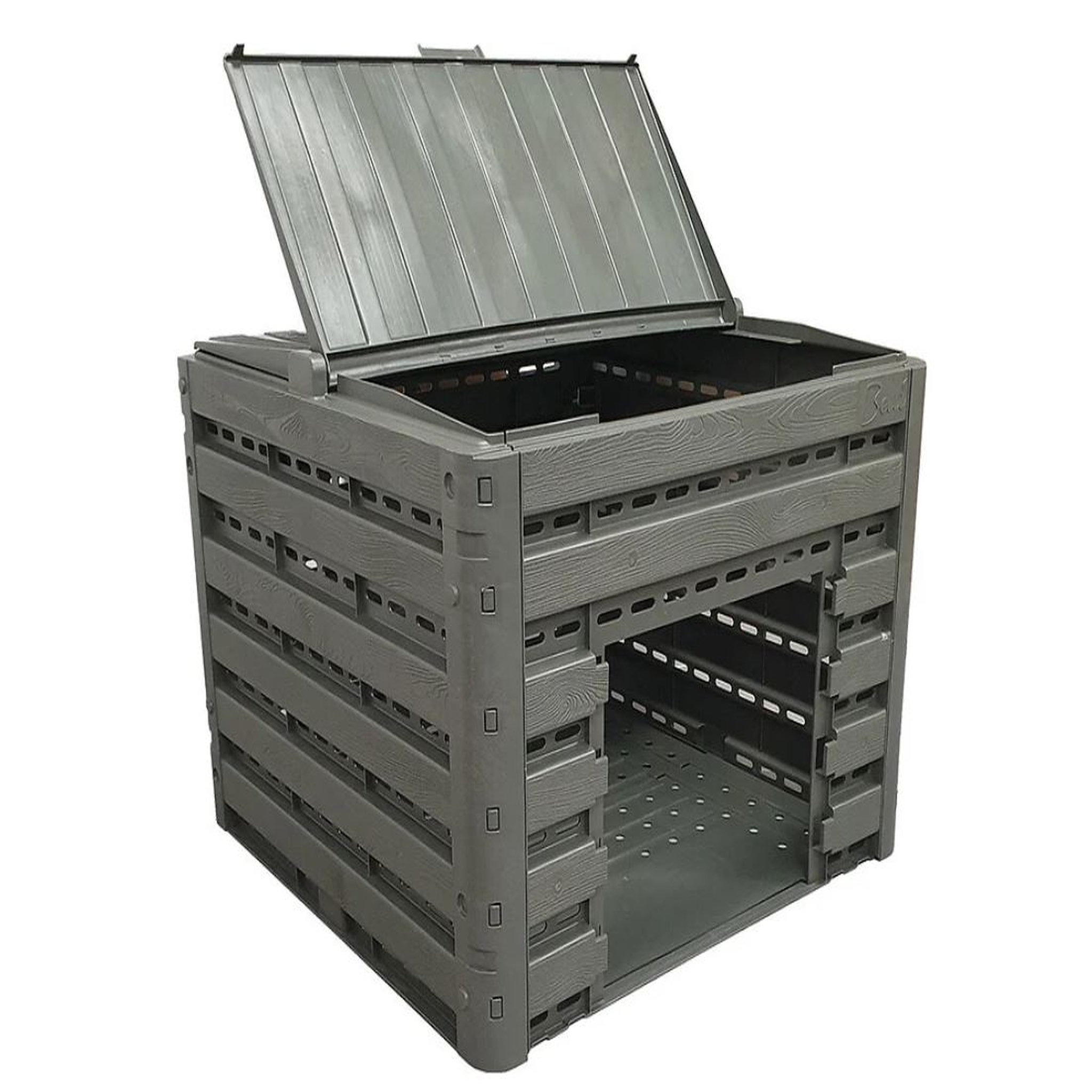 Voir la diapositive 2 : Belli Composteur modulable résine - Imitation bois Taupe - 400L - COMPOST'WOOD