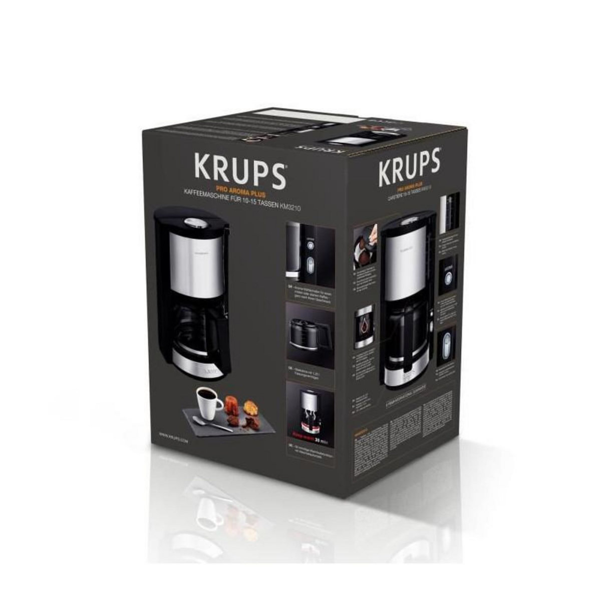 KRUPS KRUPS KM321010 Pro Aroma Plus Cafetiere filtre electrique, 1,25 L soit 15 tasses, Machine a cafe, Noir et inox
