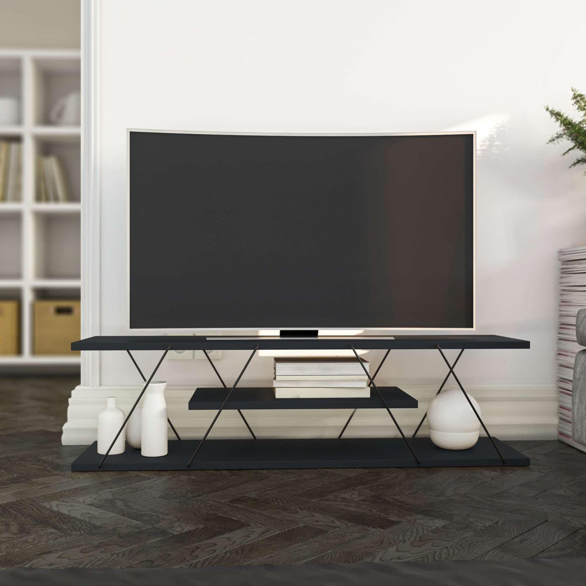 Voir la diapositive 3 : Habitat et Jardin Meuble tv en bois  april  - 120 x 30 x 33 cm - gris anthracite