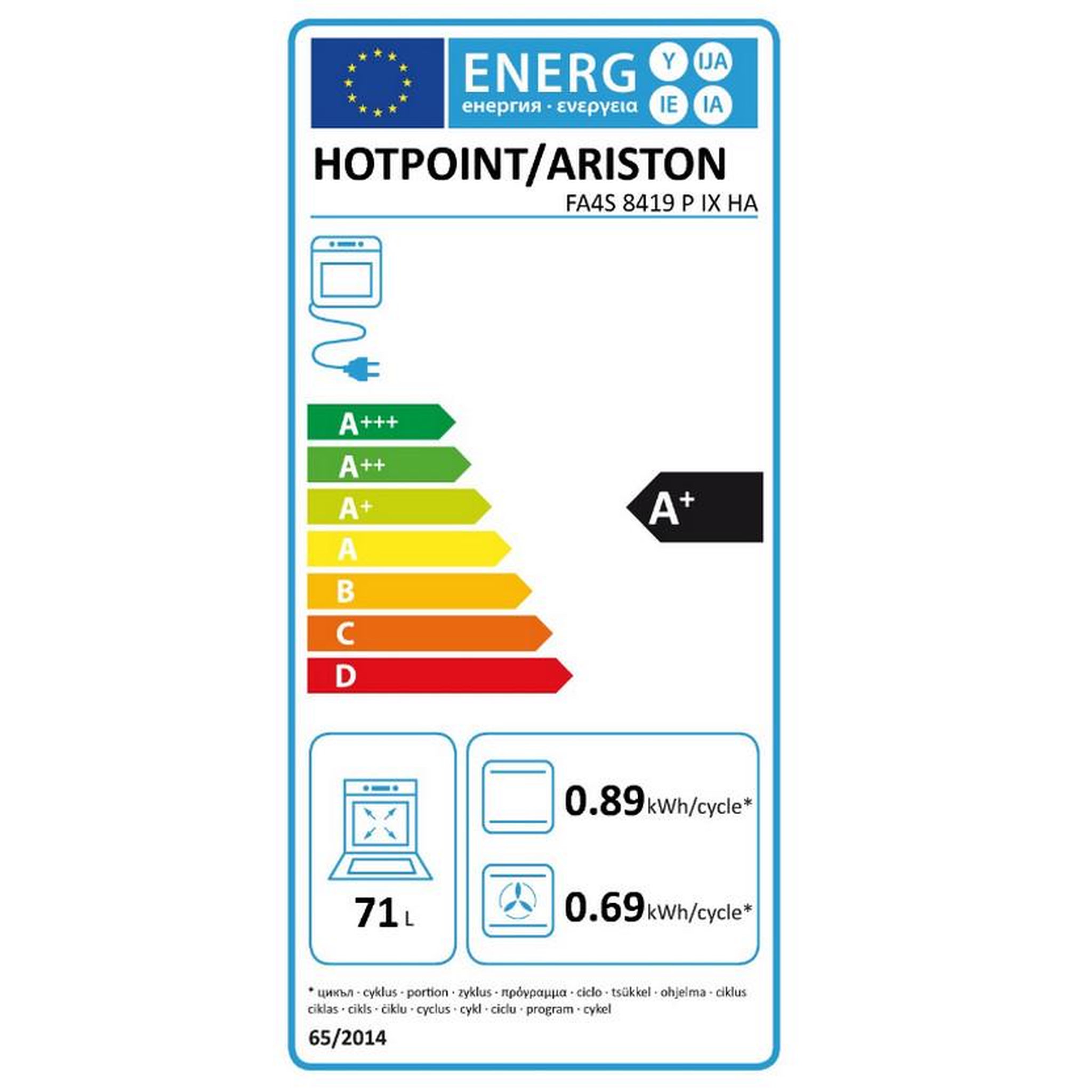 Voir la diapositive 2 : HOTPOINT Four intégrable multifonction 71l 60cm pyrolyse inox - fa4s8419pix