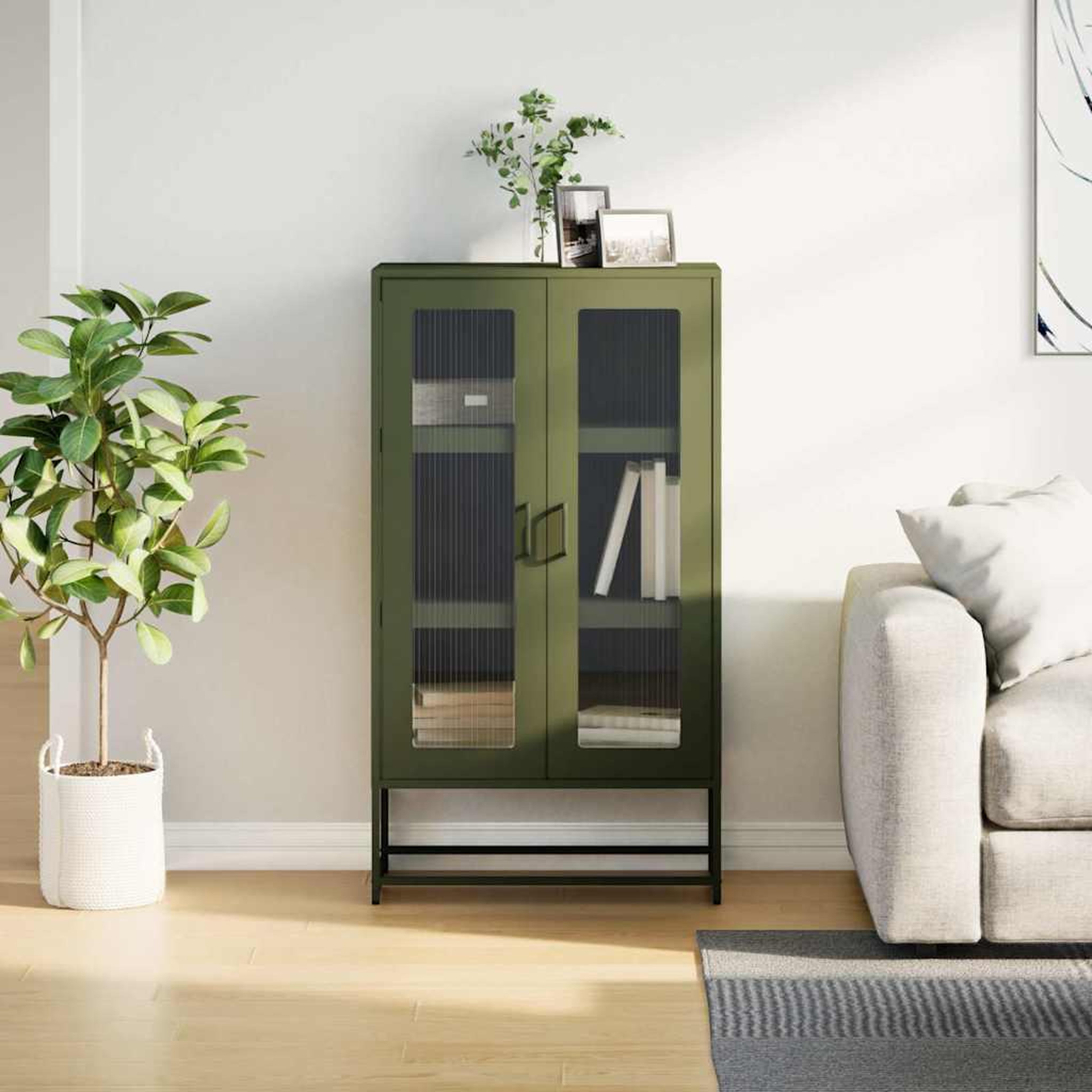 Voir la diapositive 4 : VIDAXL Buffet haut vert olive 68x39x123 cm acier