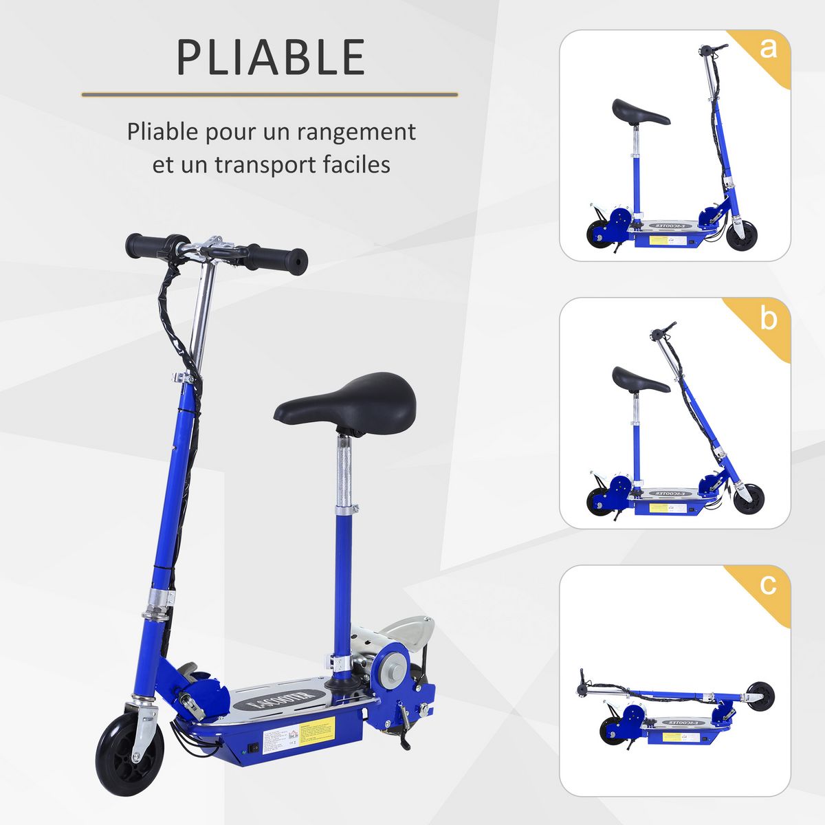 HOMCOM Trottinette électrique 120 W pliable pour enfant de 7 à 12 ans hauteur guidon et selle réglable 10 Km/h max. bleu
