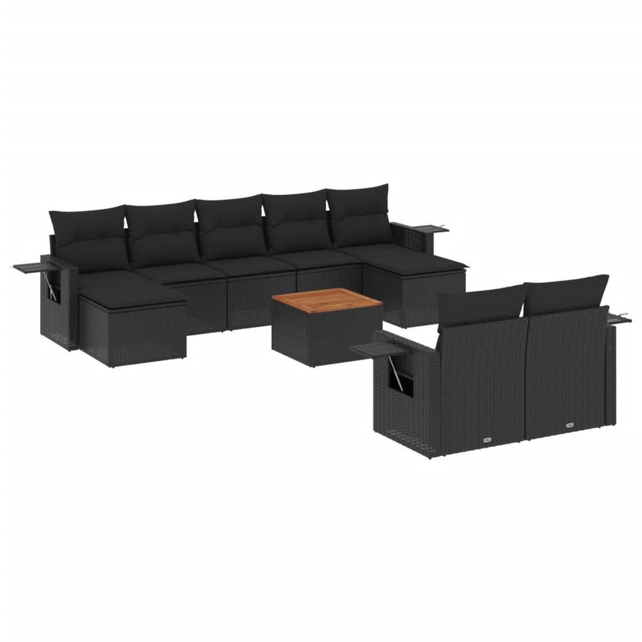 Voir la diapositive 2 : VIDAXL Salon de jardin 10 pcs avec coussins noir resine tressee