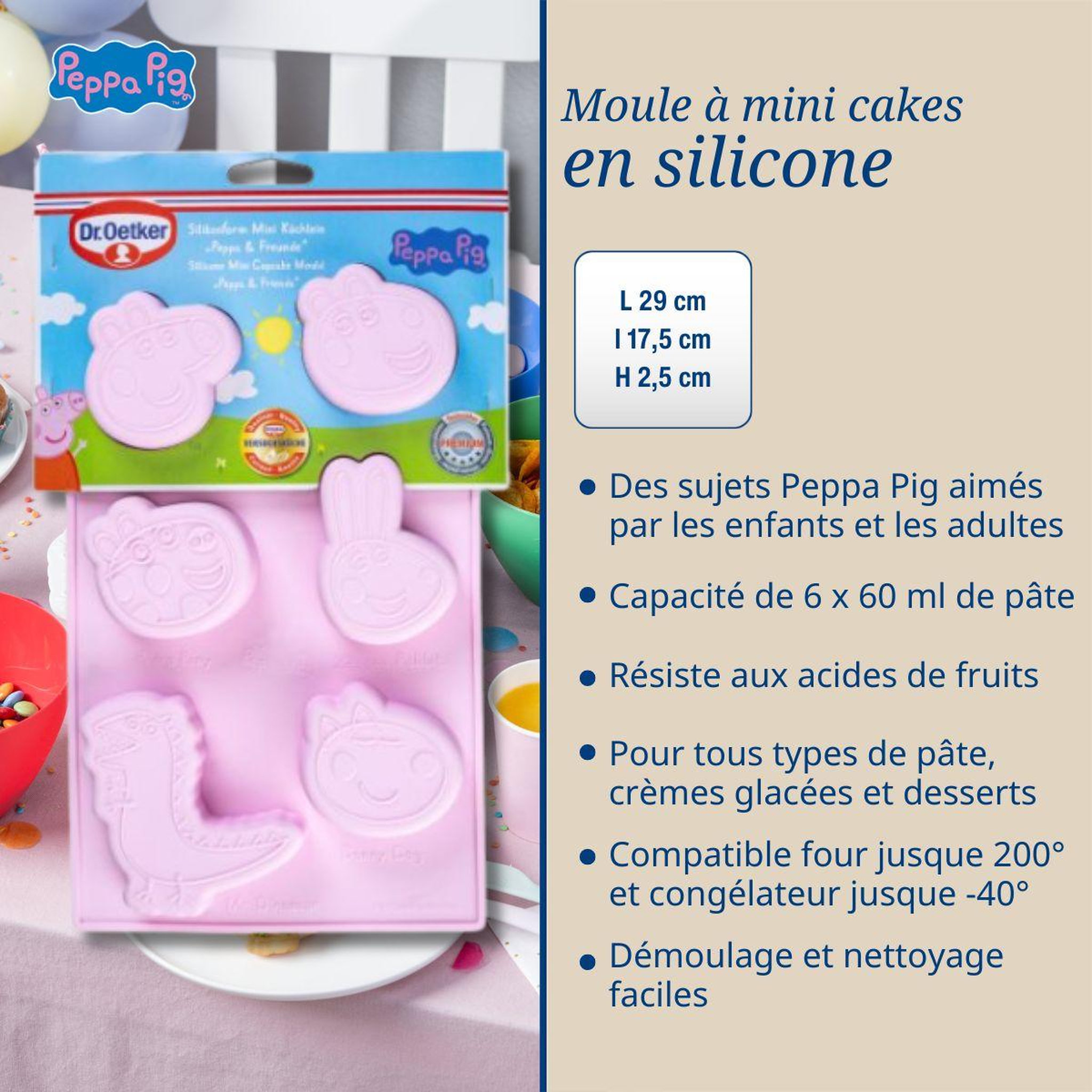 Voir la diapositive 3 : DR.OETKER Moule mini cakes silicone 29 x 17,5 cm dr. Oetker peppa pig
