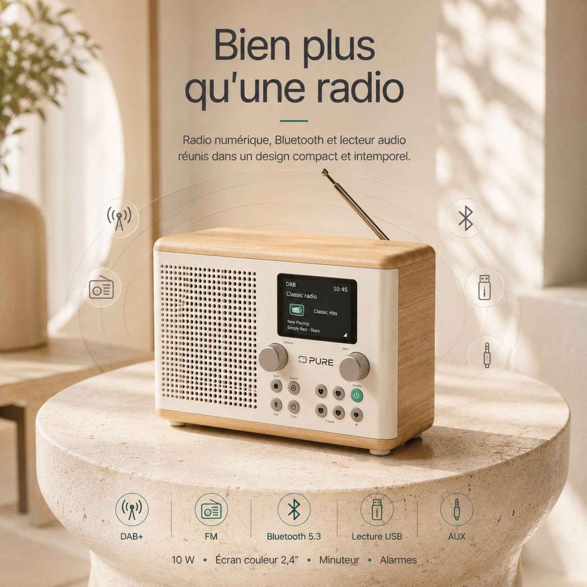 Voir la diapositive 3 : PURE Radio DAB Classic H4 Cotton White