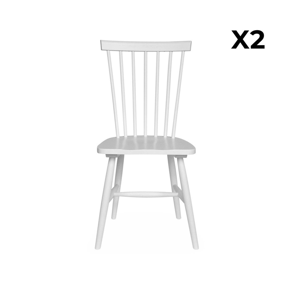 SWEEEK Lot de 2 chaises blanches à barreaux en bois d'hévéa. ROMIE. L 50.8 x P 44.2 x H 90cm.