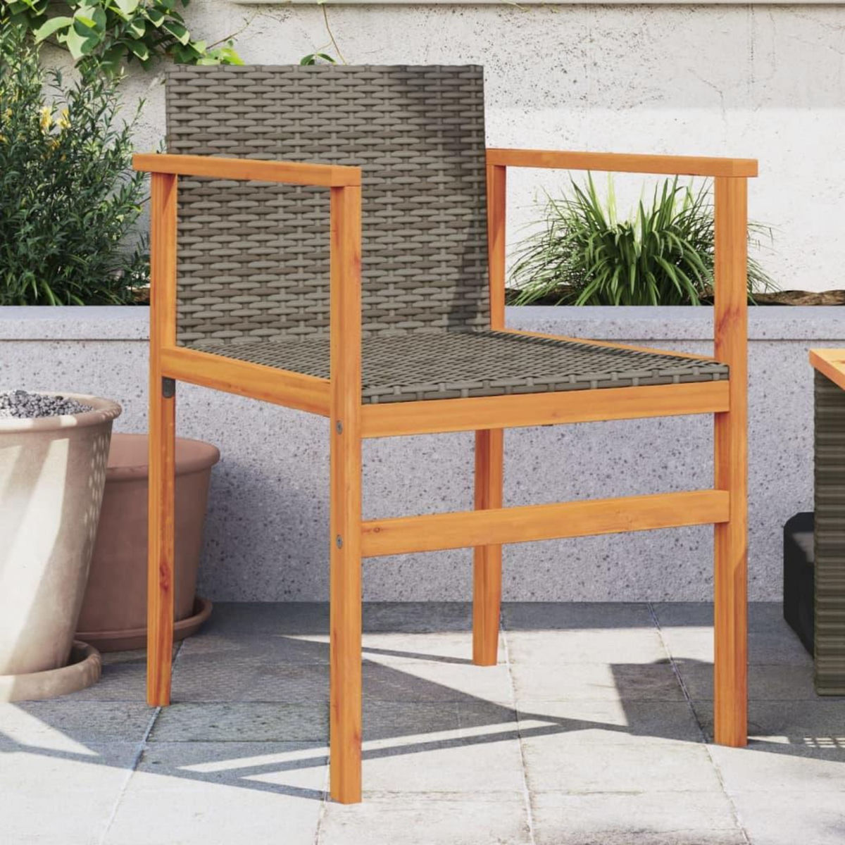 VIDAXL Chaises de jardin lot de 2 gris resine tressee et bois massif