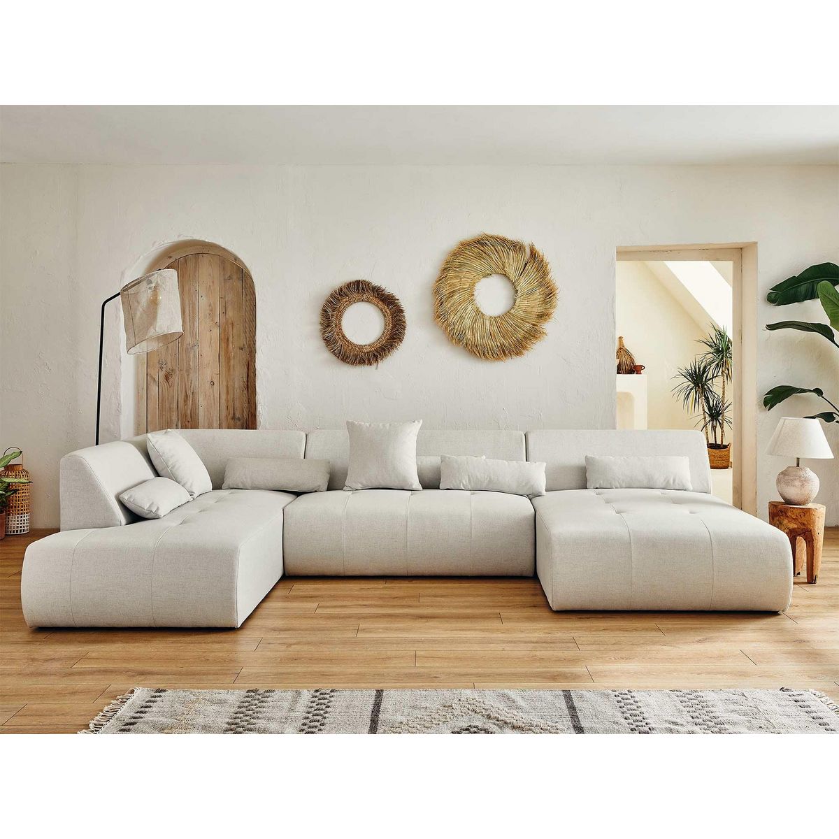 LISA DESIGN Onyx - canapé panoramique d'angle gauche 7 places - en tissu