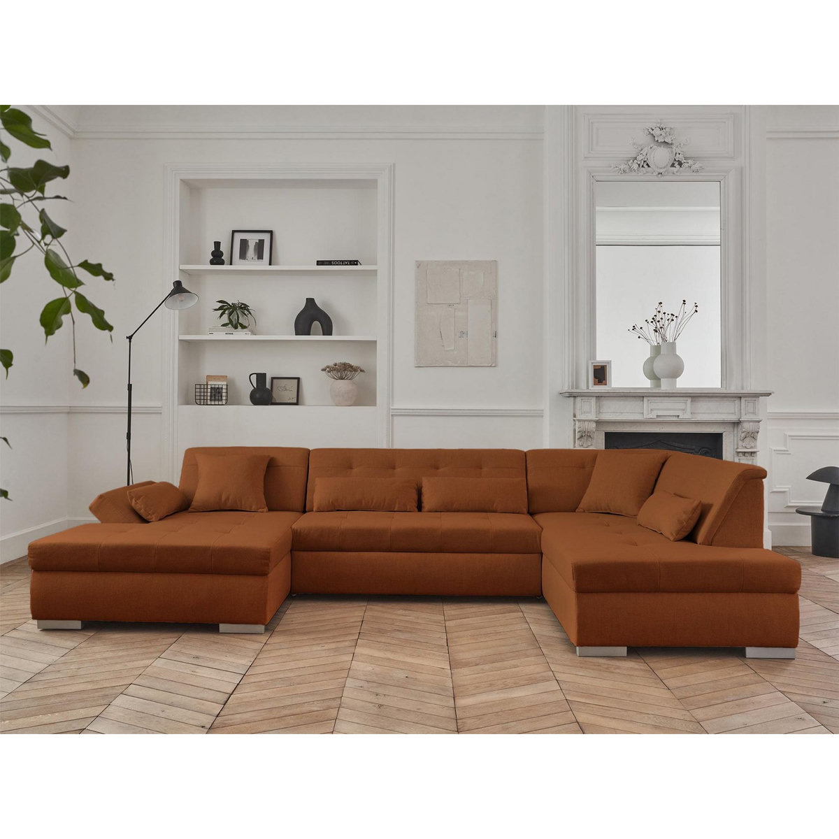 LISA DESIGN Vermont - canapé panoramique d'angle droit - 7 places - convertible - en tissu