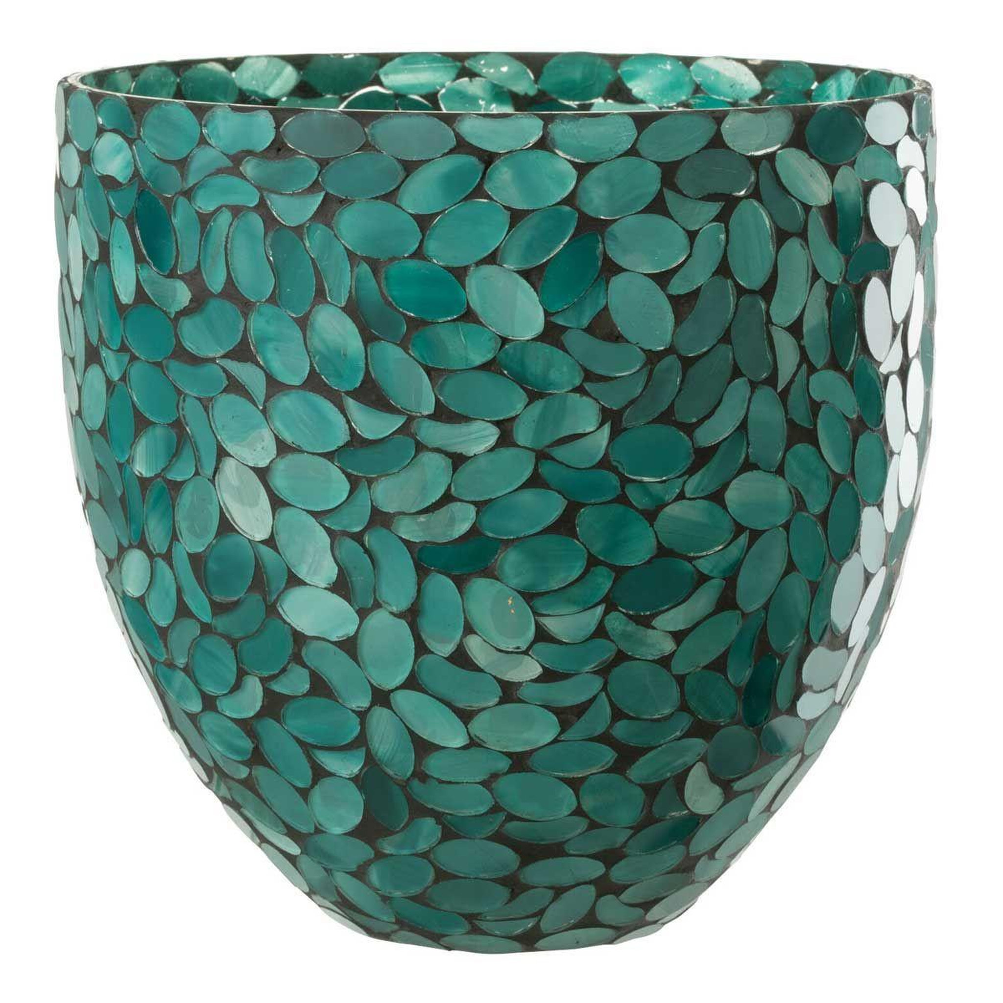Voir la diapositive 1 : J-LINE Photophore mosaïque en verre  rico  20cm bleu azur