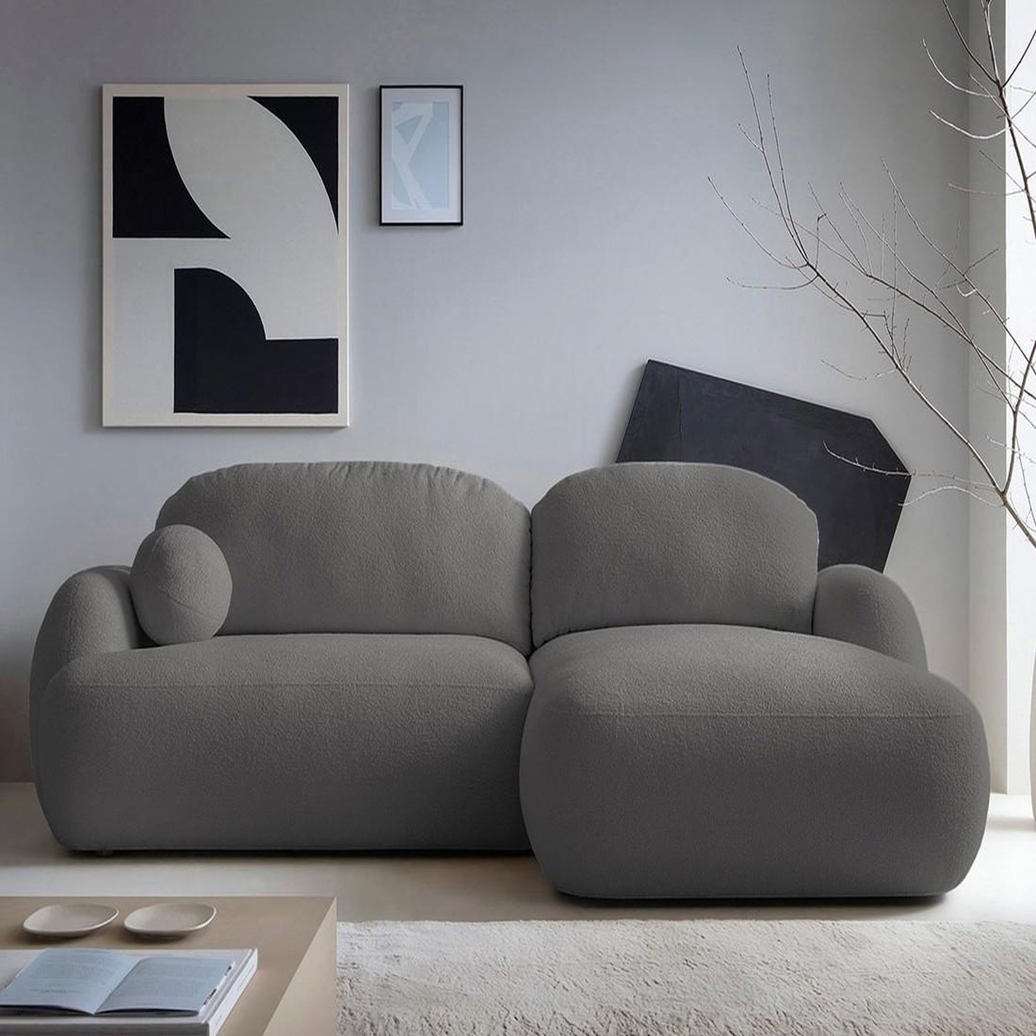 Voir la diapositive 1 : BEST MOBILIER Berenice - canapé d'angle droit 4 places convertible avec coffre en tissu bouclette
