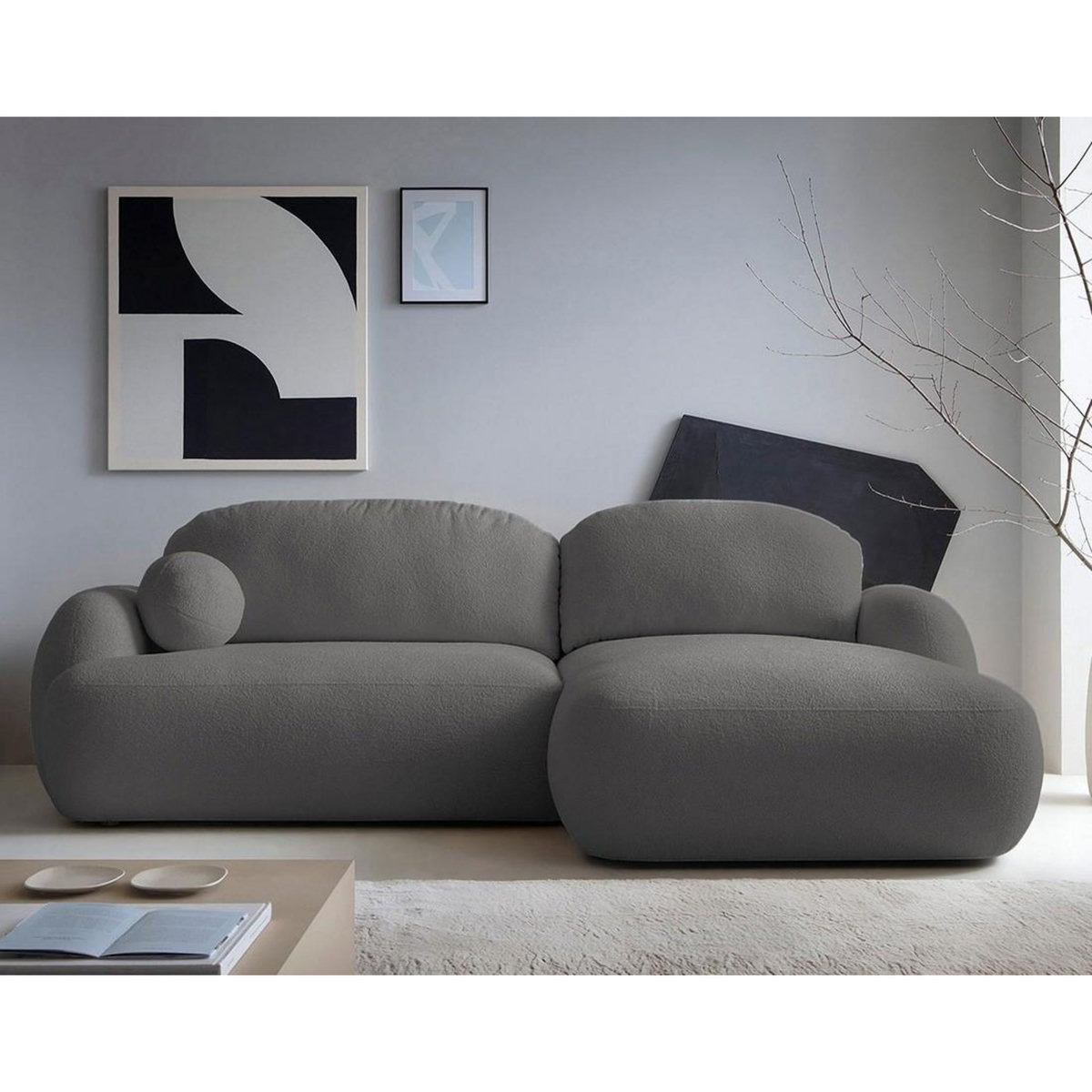 BEST MOBILIER Berenice - canapé d'angle droit 4 places convertible avec coffre en tissu bouclette