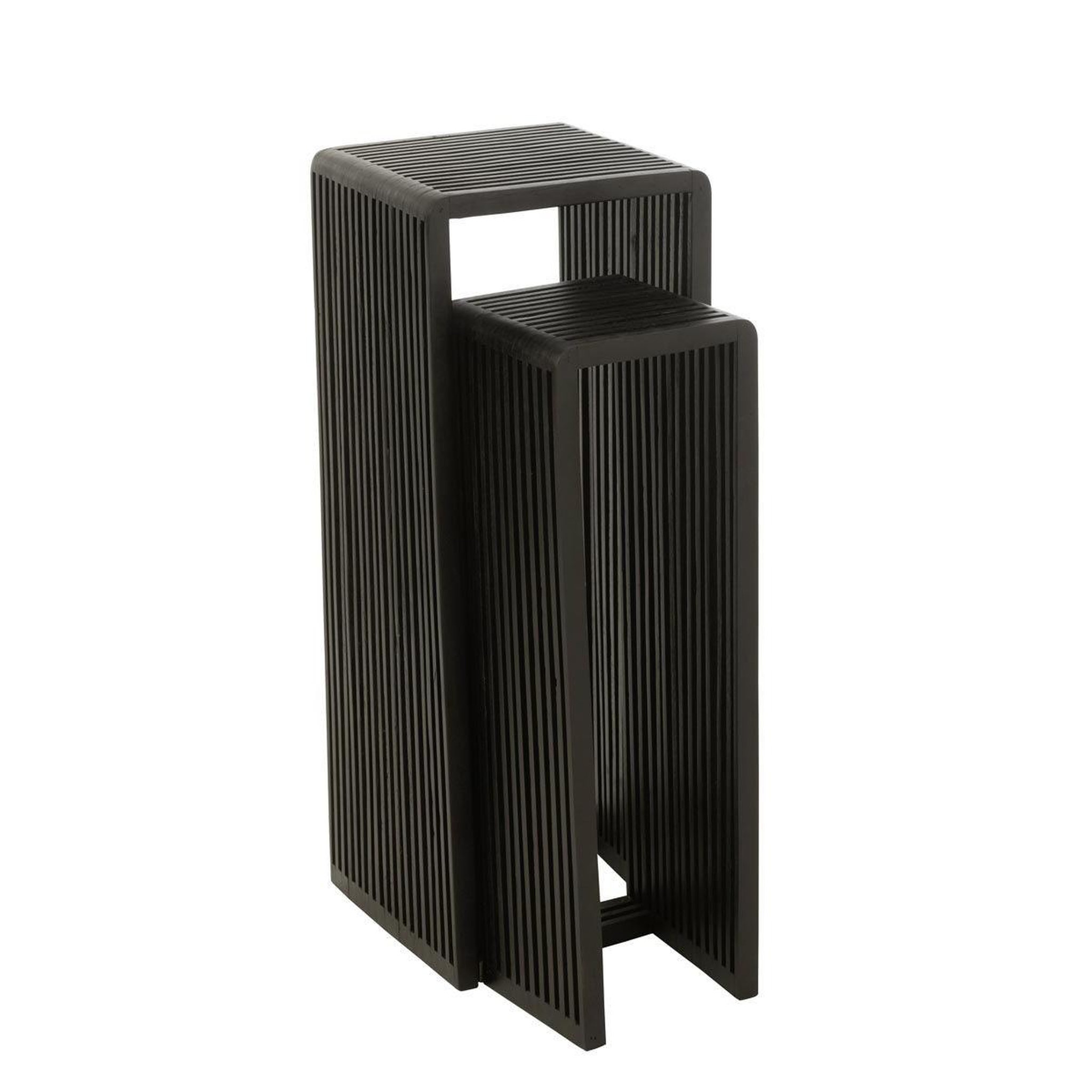 Voir la diapositive 6 : J-LINE Lot de 2 tables d'appoint en bois  teck  88cm noir