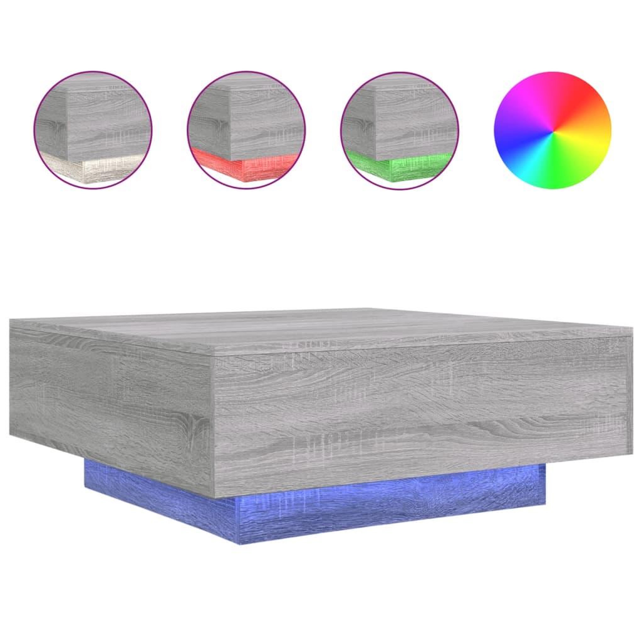 Voir la diapositive 2 : VIDAXL Table basse avec lumieres LED sonoma gris 80x80x31 cm