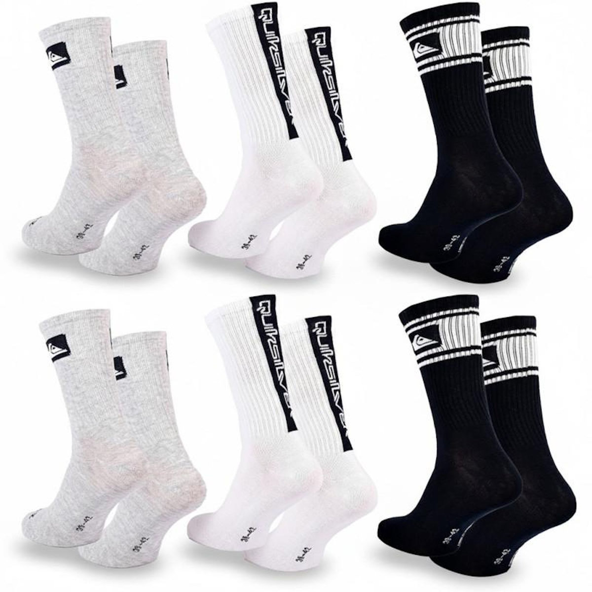 QUIKSILVER Quiksilver Pack de Chaussettes Homme Crew – Lot 6 Paires Regular Lifestyle