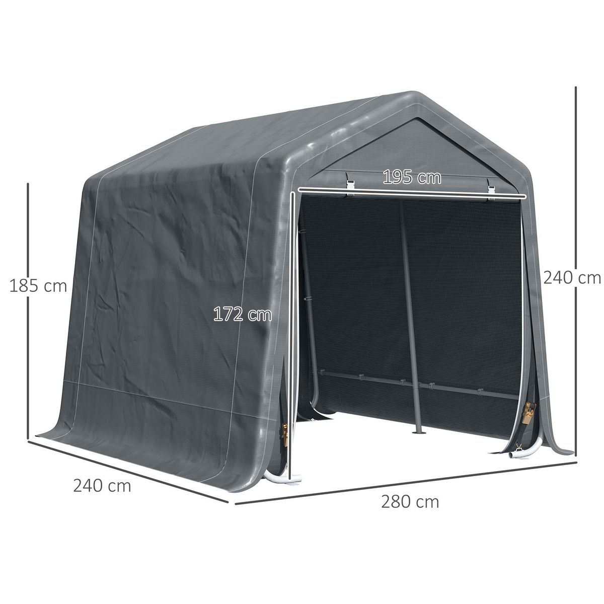 OUTSUNNY Abri de jardin - tente de stockage - abri de vélo - 2 portes zippées - dim. 280L x 240l x 240H cm - métal PE gris