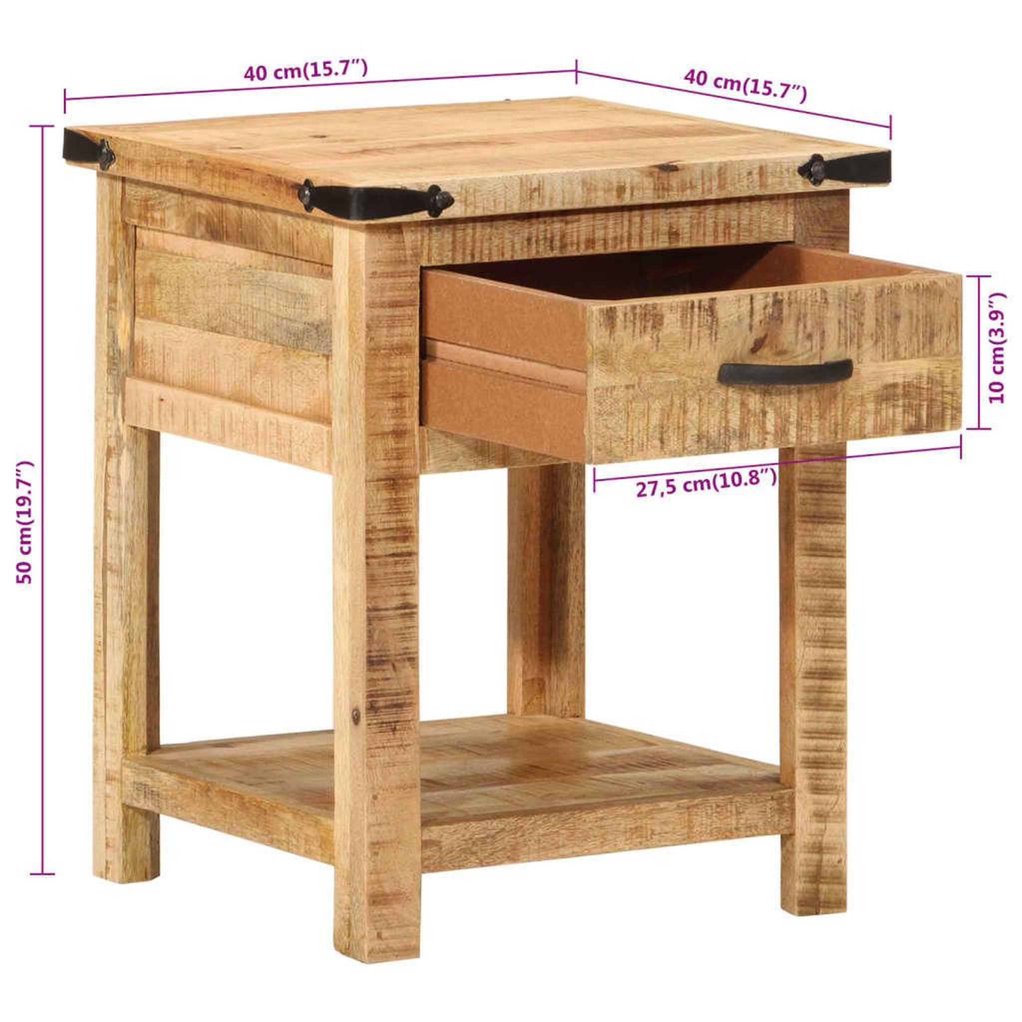 Voir la diapositive 6 : VIDAXL Table de chevet 40x40x50 cm bois de manguier massif
