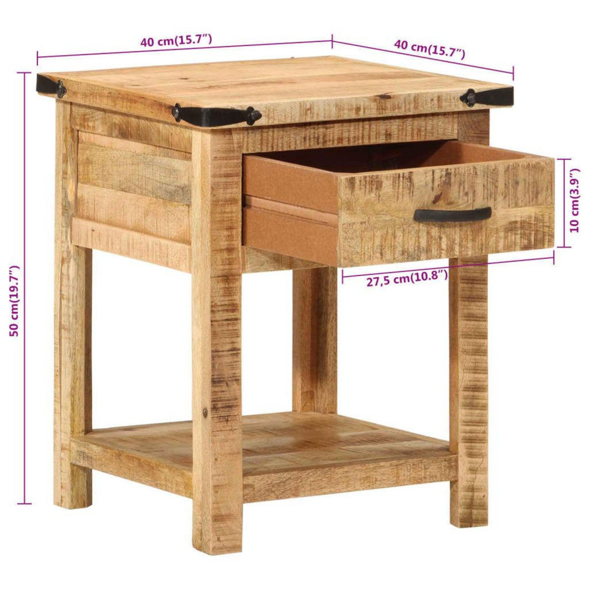 VIDAXL Table de chevet 40x40x50 cm bois de manguier massif
