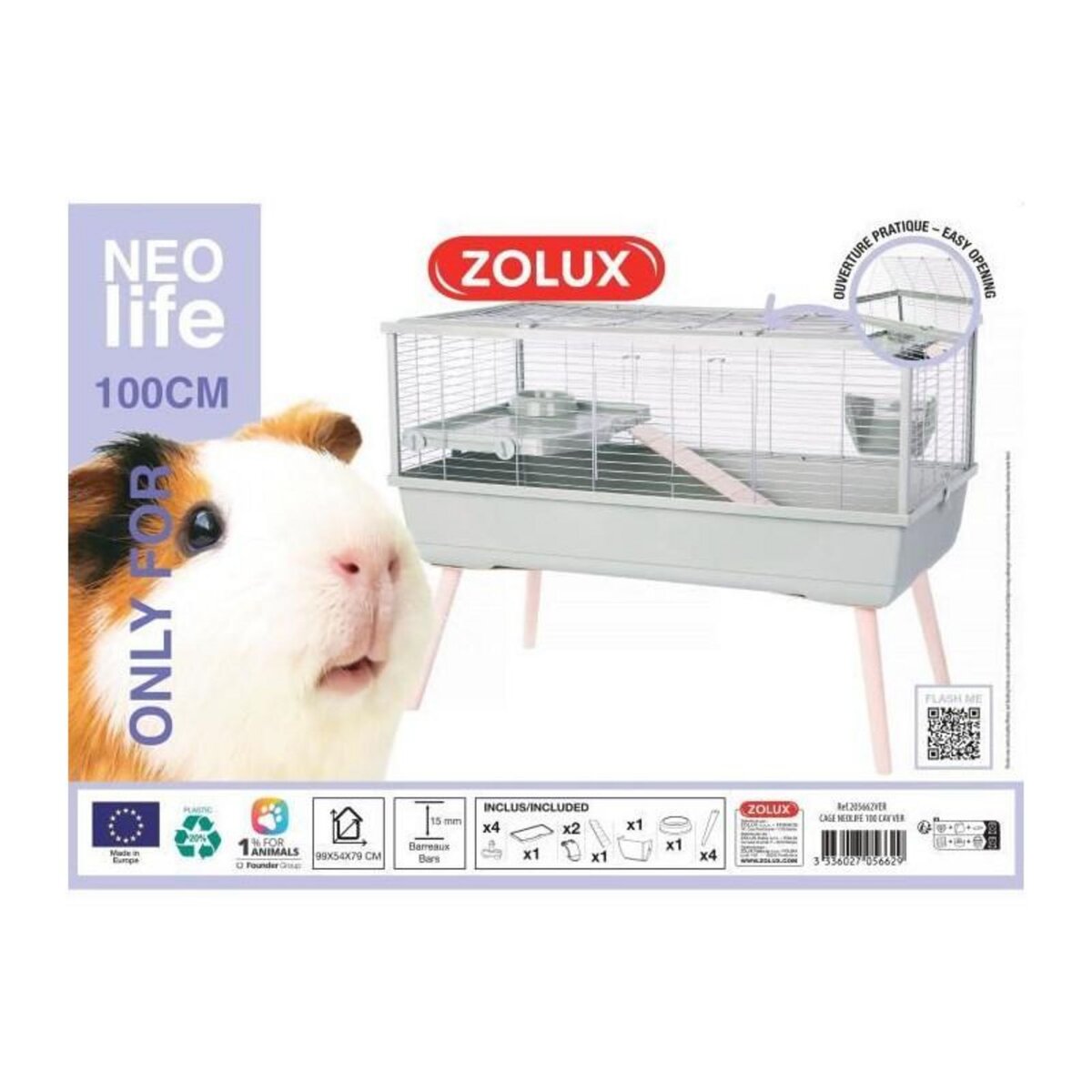 Zolux Cage rongeur surélevée - Zolux - Néolife - Pour cochon d'inde - 99 x 54 x 79 cm - Vert