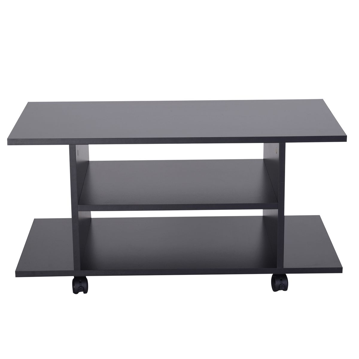 HOMCOM Meuble tv bas table basse a roulettes en panneaux de particules noir