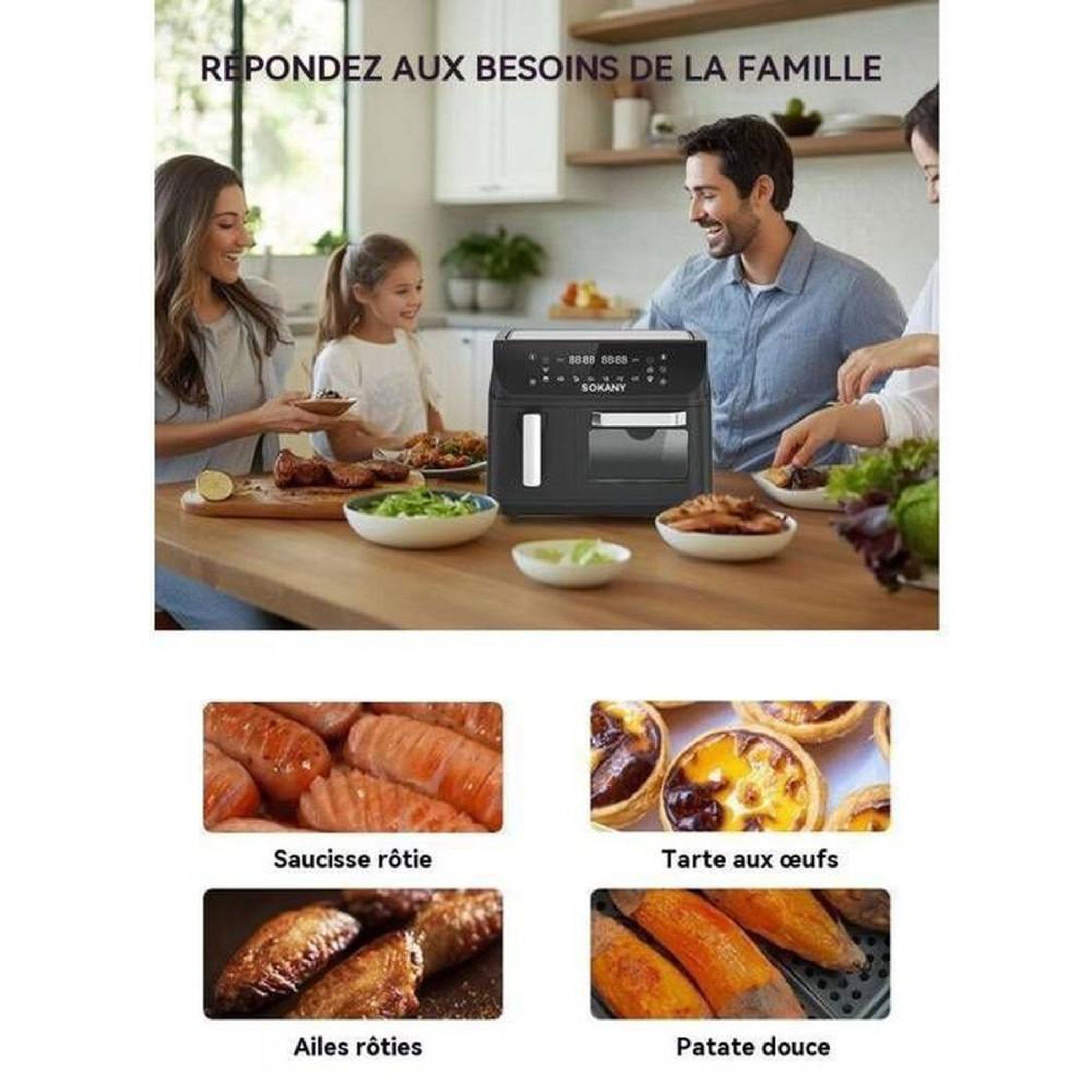 Voir la diapositive 6 : Friteuse double cuve sans huile à écran tactile 12,5L 2400W 80–200°C 10 programmes