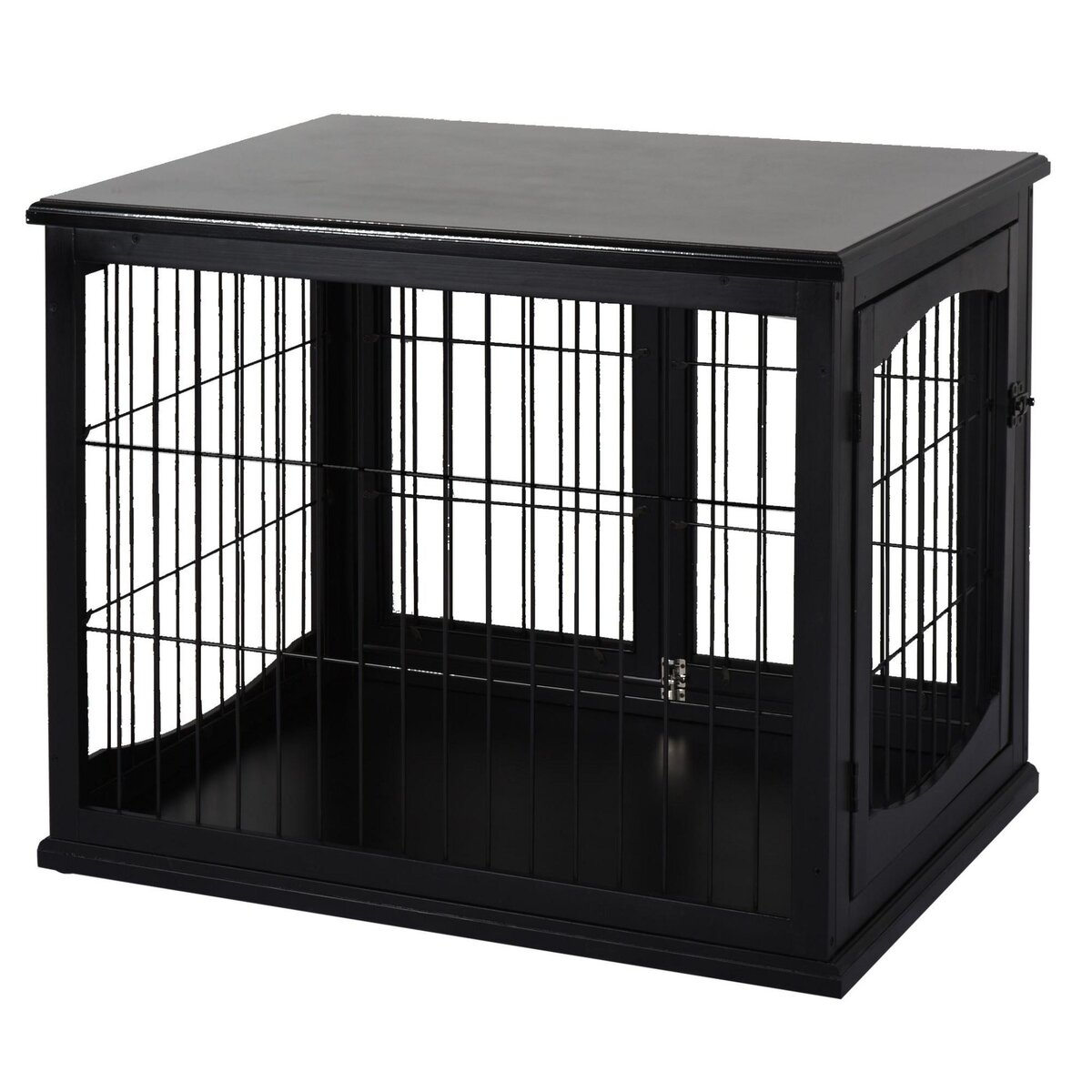 PAWHUT Cage pour chien animaux cage en bois MDF classe E1 3 portes verrouillables max. 30 Kg dim. 81L x 58l x 66H cm noir