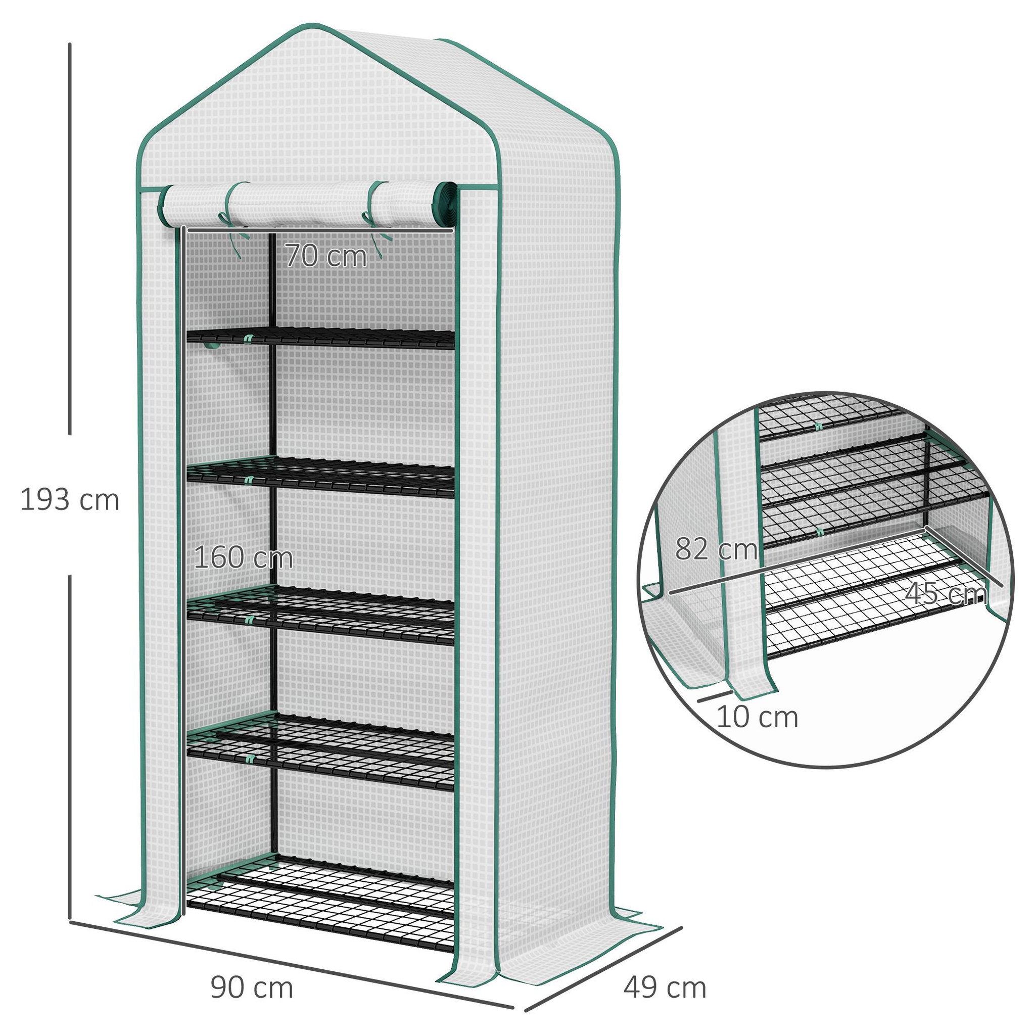 Voir la diapositive 3 : OUTSUNNY Serre de jardin balcon 5 niveaux porte acier PE blanc