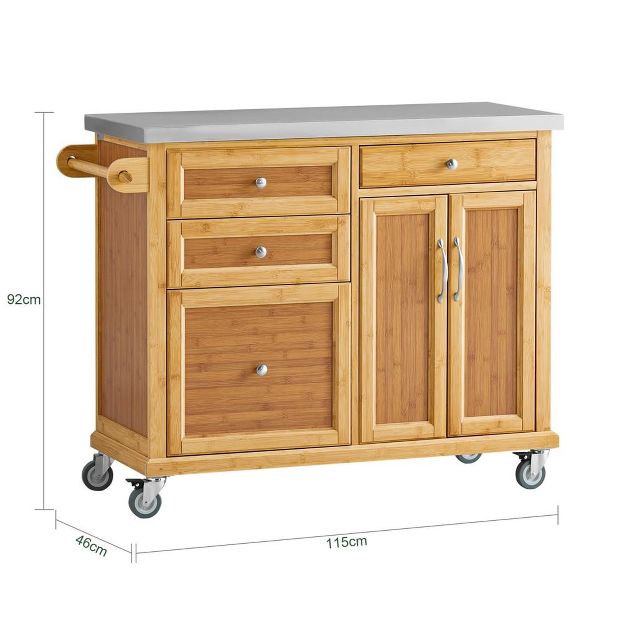 Voir la diapositive 3 : SOBUY SoBuy - Îlot De Cuisine à 4 tiroirs - Couleur Bois - 115x46x92cm - Fonctionnel - FKW70-N
