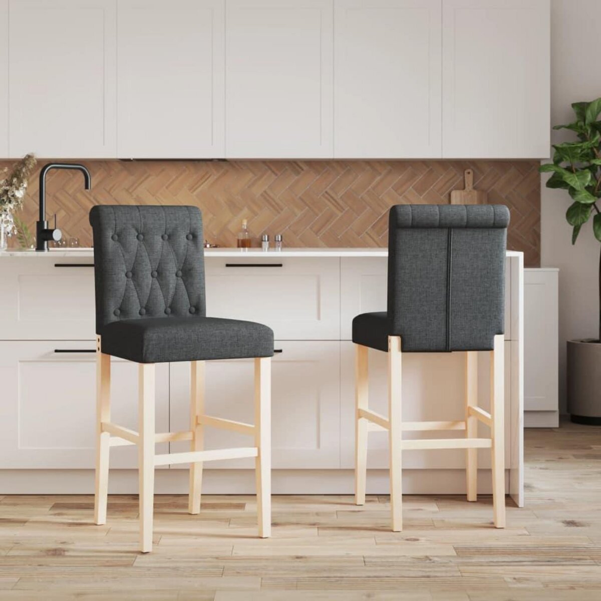 VIDAXL Chaises de bar lot de 2 bois massif d'hevea et tissu